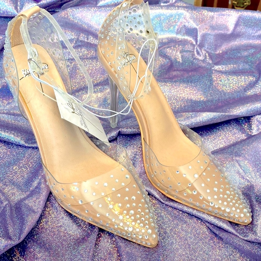 Clear Rhinestone Studded Heels Size 6 1/2